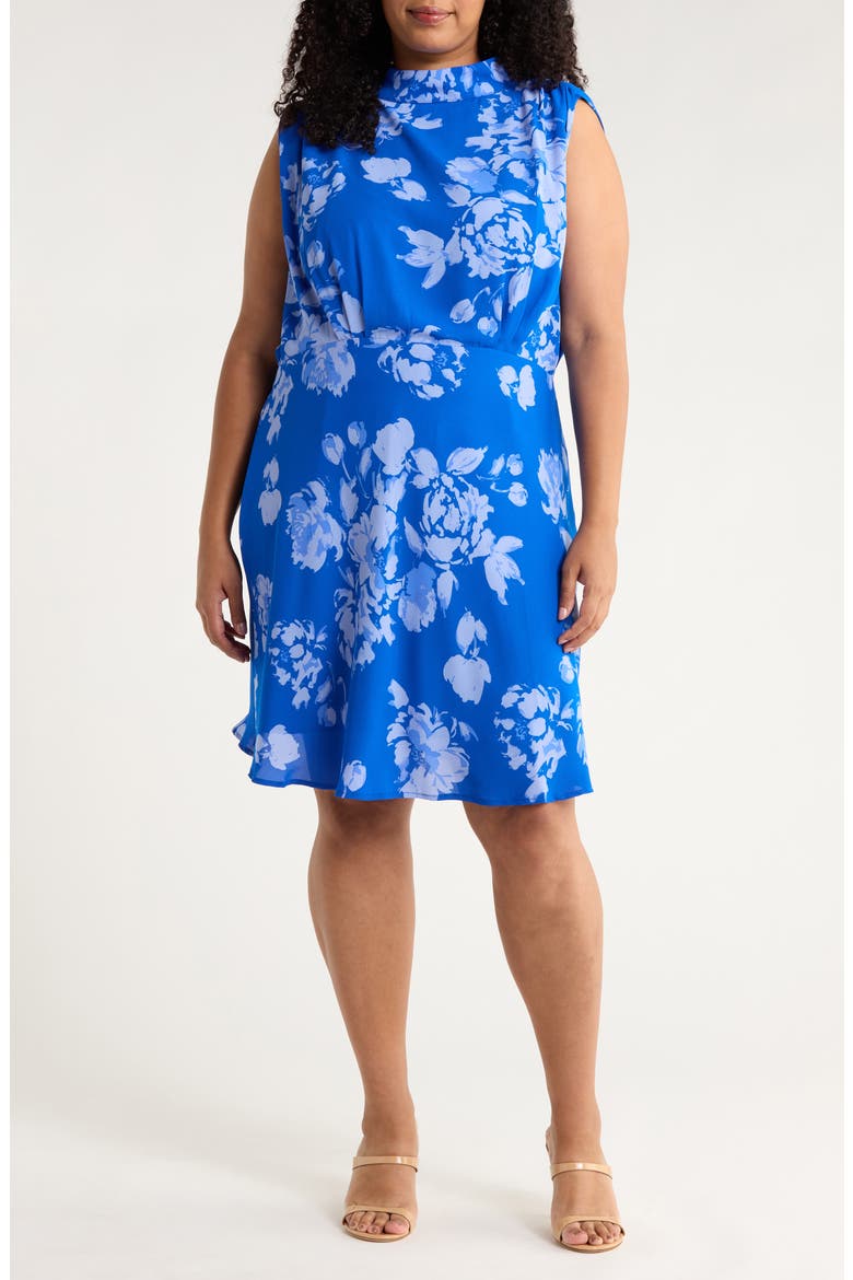 Lilith Floral Mock Neck Dress, Main, color, BLUES