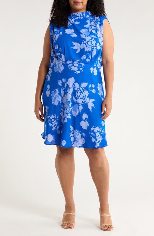 Sugarlips Lilith Floral Mock Neck Dress In Blue