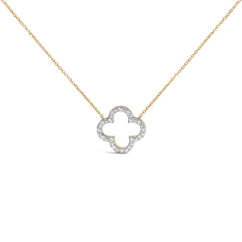 Gold Vermeil 1/10 Cttw Diamond Clover Pendant Necklace