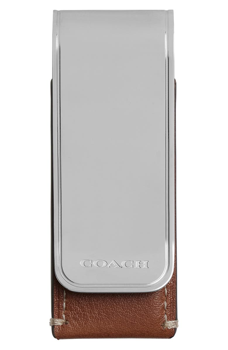 COACH Leather Wrapped Money Clip, Alternate, color, Redwood