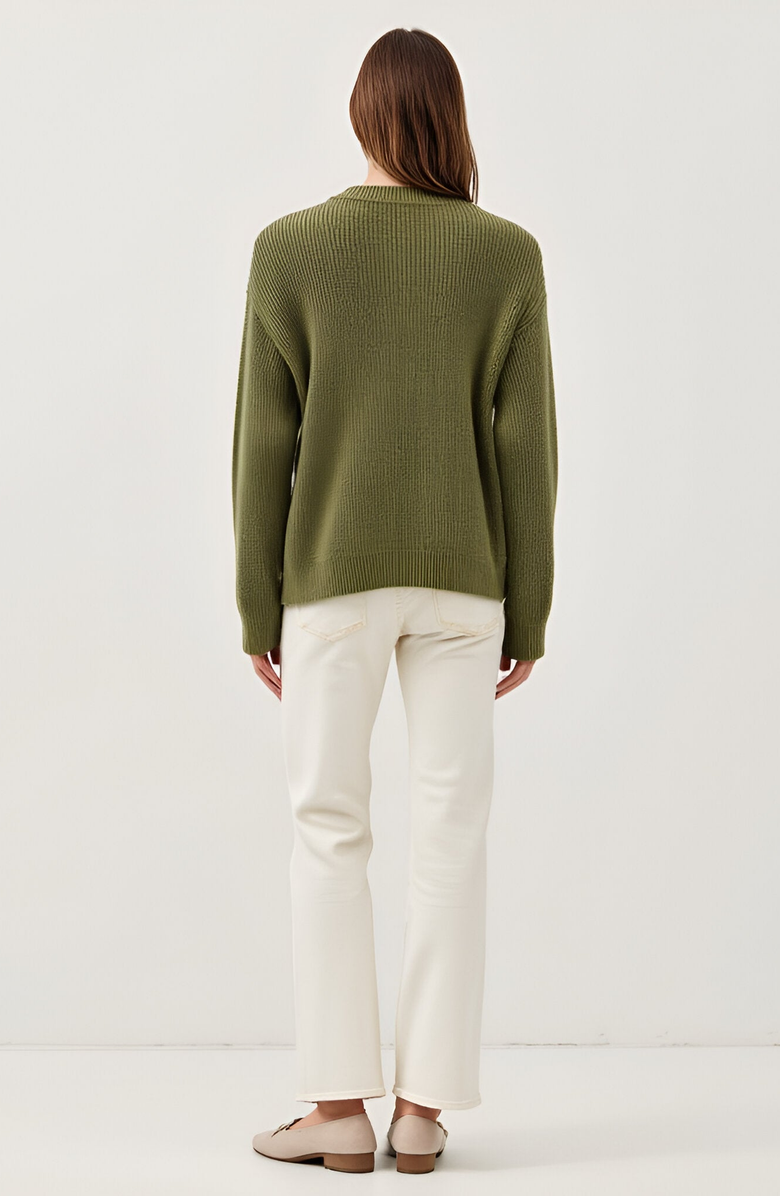 Modenaire Ribbed Button Down Cardigan, Alternate, color, Olive Green