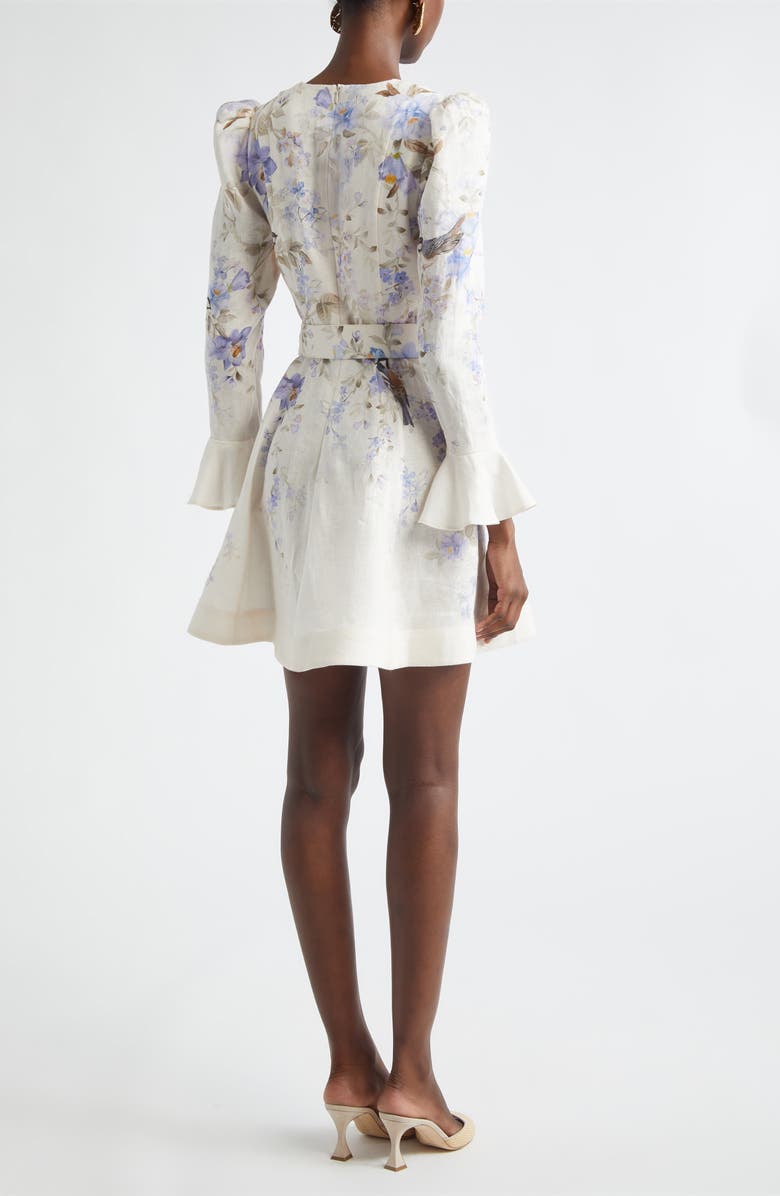 Zimmermann Kindred Spirit Luna Long Sleeve Linen Minidress, Alternate, color, Blue Songbird