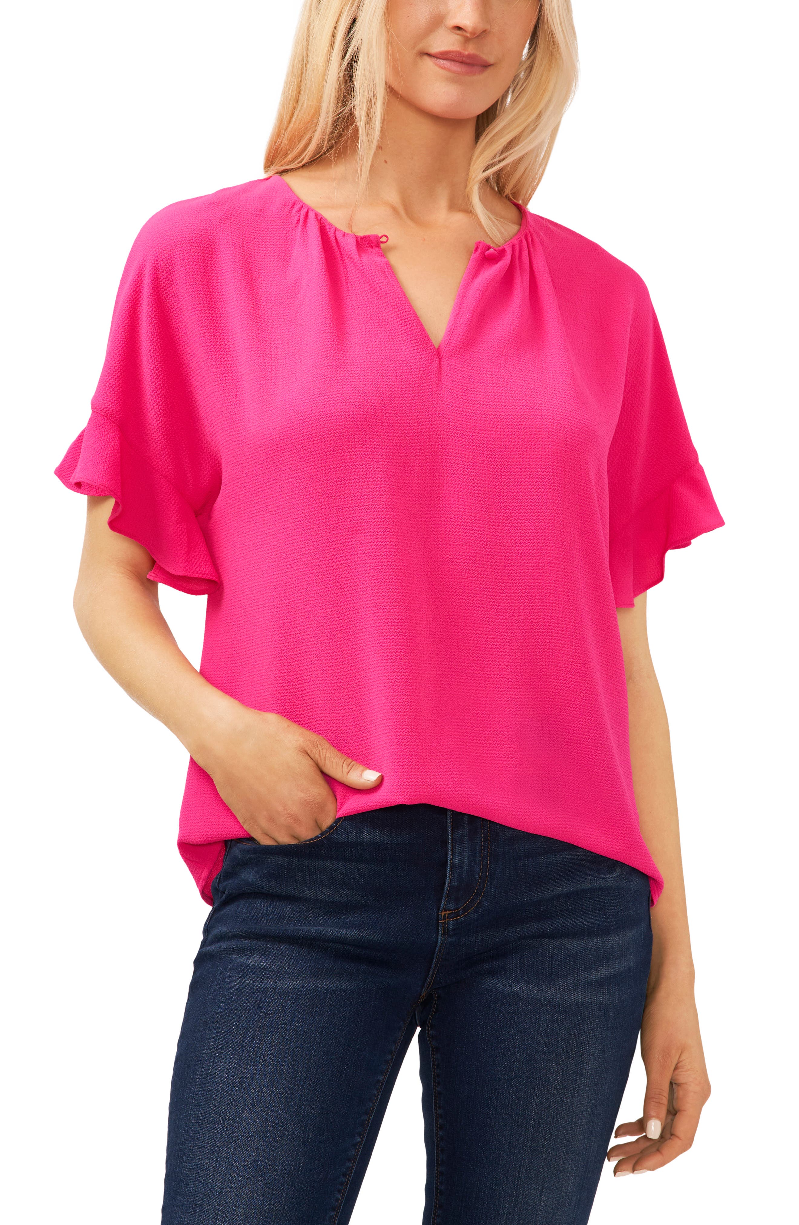 Ruffle Sleeve Crepe Blouse