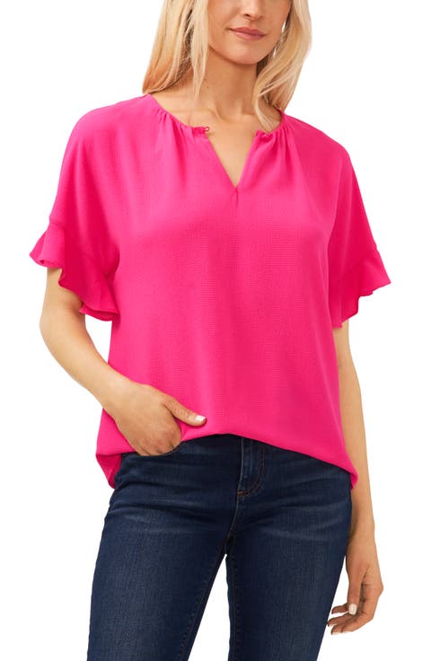 Ruffle Sleeve Crepe Blouse