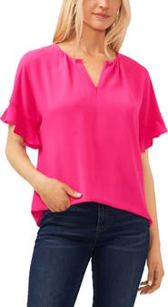 CeCe Ruffle Sleeve Crepe Blouse