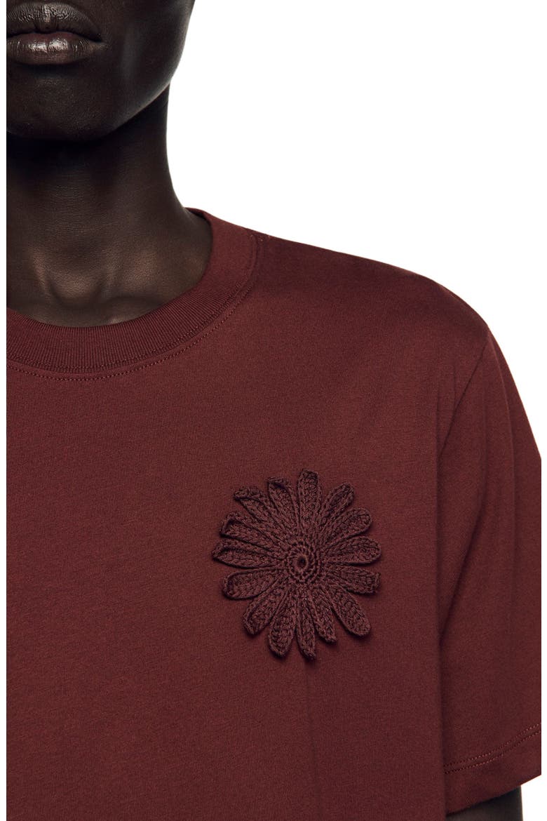 Cotton crochet flower T-shirt, Alternate, color, Chocolate