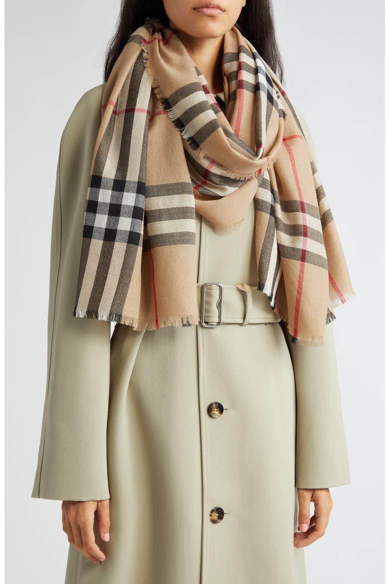 Giant Check Wool Fringe Scarf, Alternate, color, ARCHIVE BEIGE