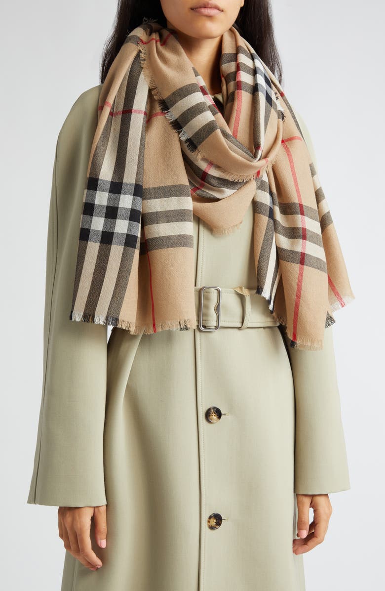 Burberry Giant Check Wool Fringe Scarf, Alternate, color, 