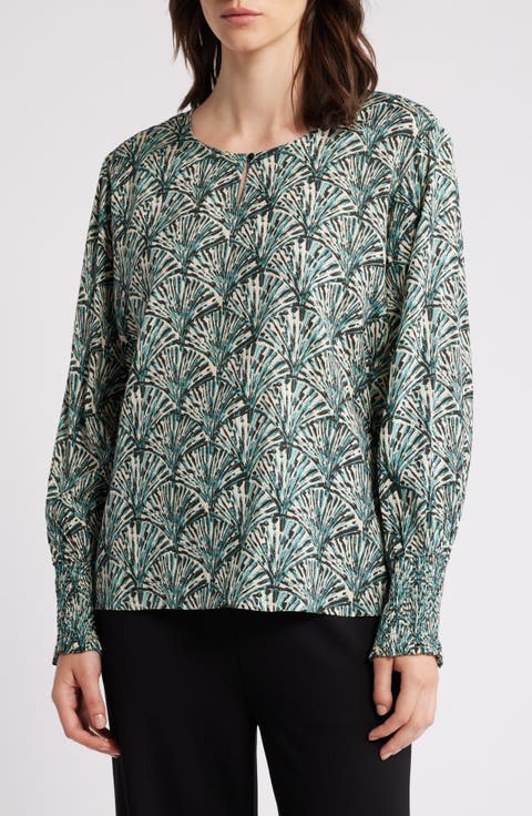 Baila Fan Print Long Sleeve Top