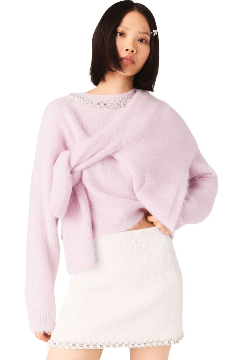 Pearl-trim tweed skirt, Alternate, color, Ecru