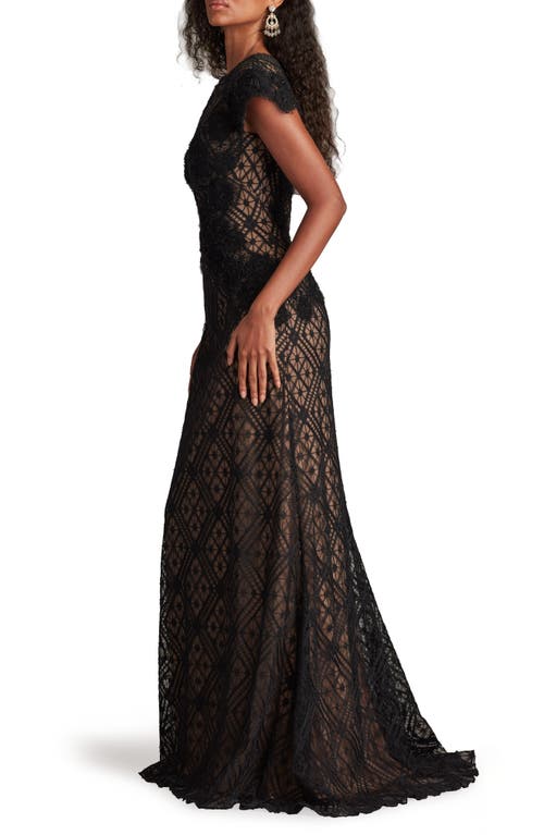 Tadashi Shoji Embellished Flutter Sleeve Lace Mermaid Gown