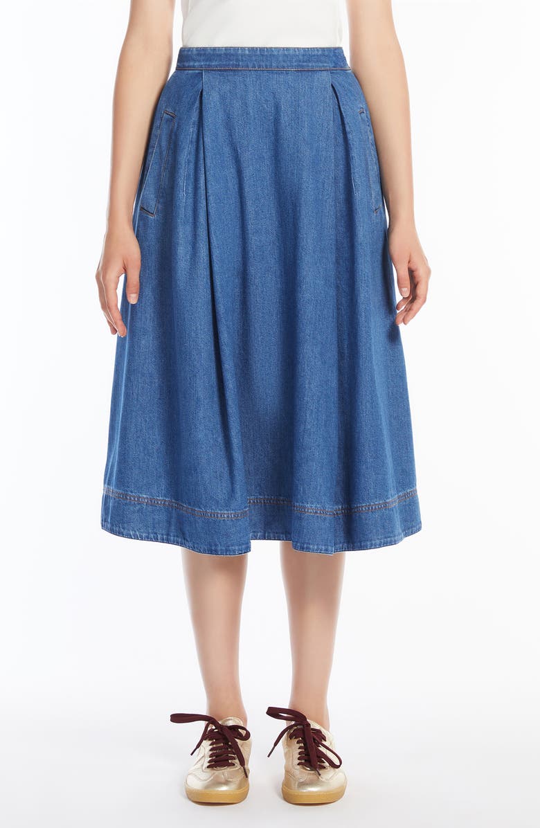 Weekend Max Mara Pleated Denim Skirt, Main, color, 