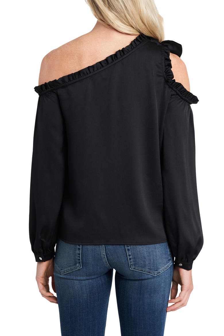One-Shoulder Ruffle Bow Blouse, Alternate, color, RICH BLACK