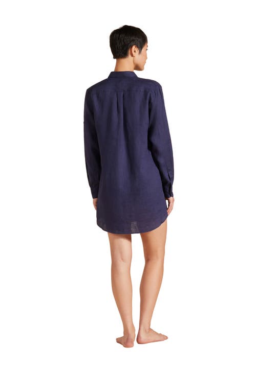 Vilebrequin Solid Linen Shirt Dress In Bleu Marine