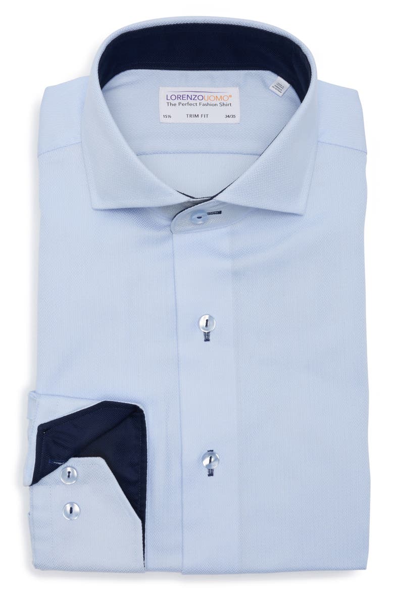 Trim Fit Lattice Textured Cotton Dress Shirt, Alternate, color, LIGHT BLUE