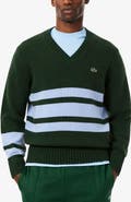 Lacoste Classic Stripe Wool V-Neck Sweater