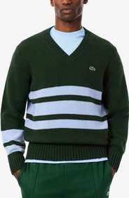 Lacoste Classic Stripe Wool V-Neck Sweater