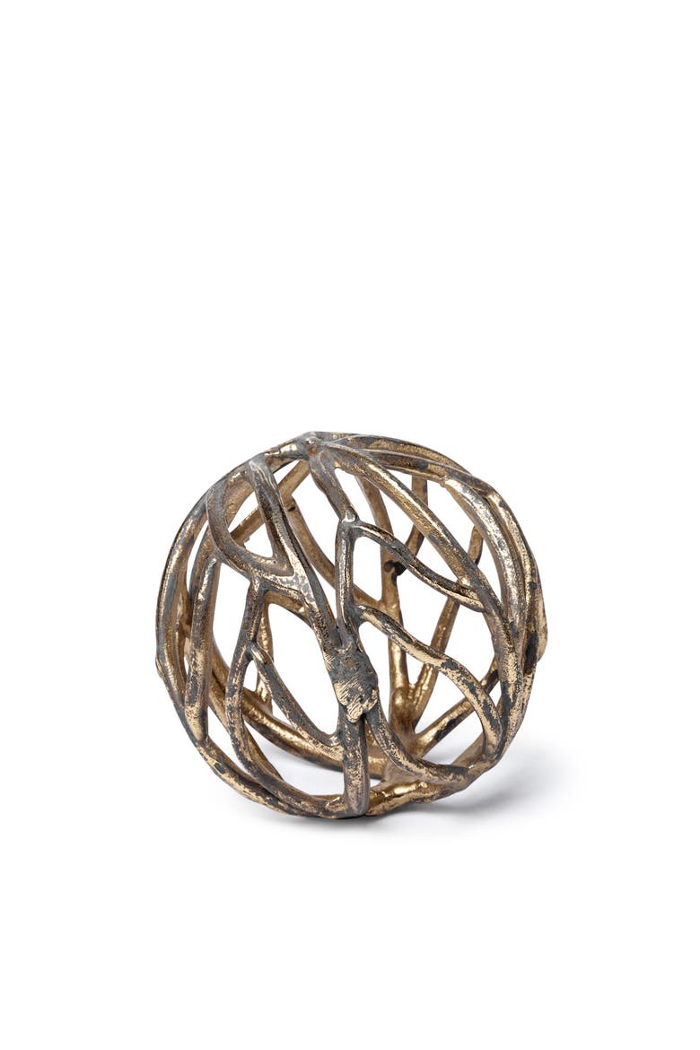 Sphaira Cast Aluminum Decorative Tree Branch Orb, Main, color, Metallic Gold