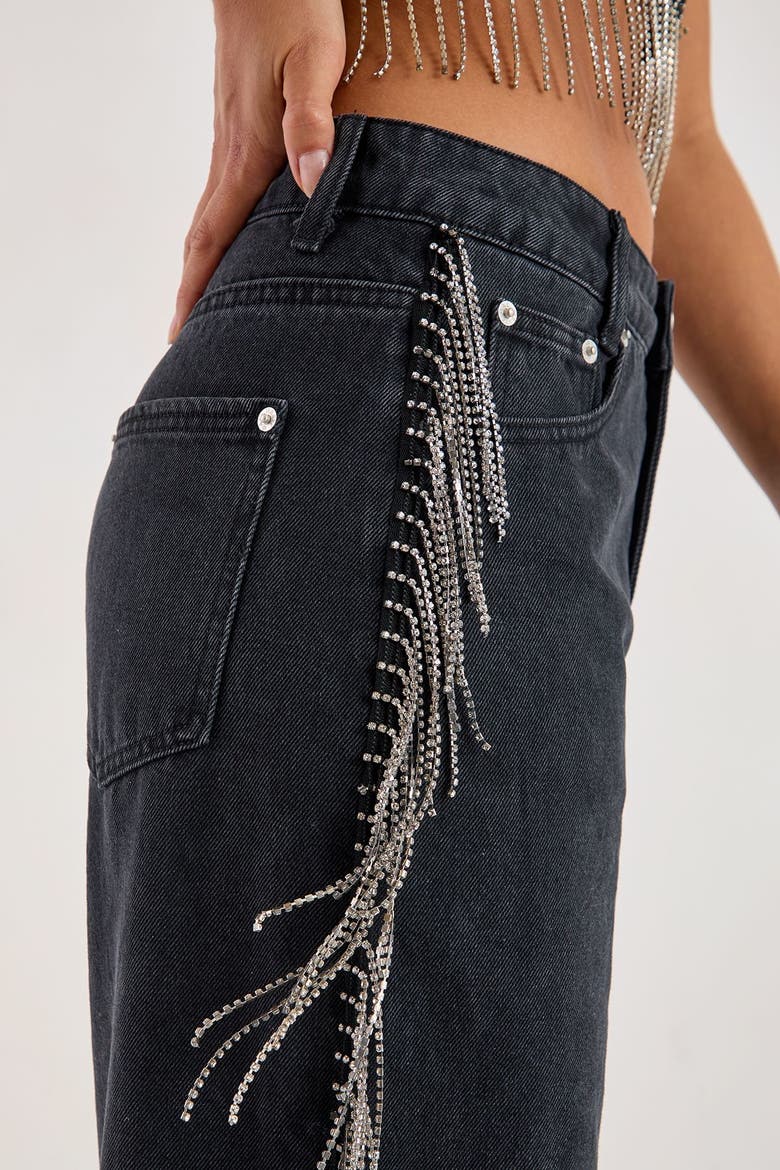 Denim Diamonte Tassel Straight Leg Jeans, Alternate, color, Washed Black
