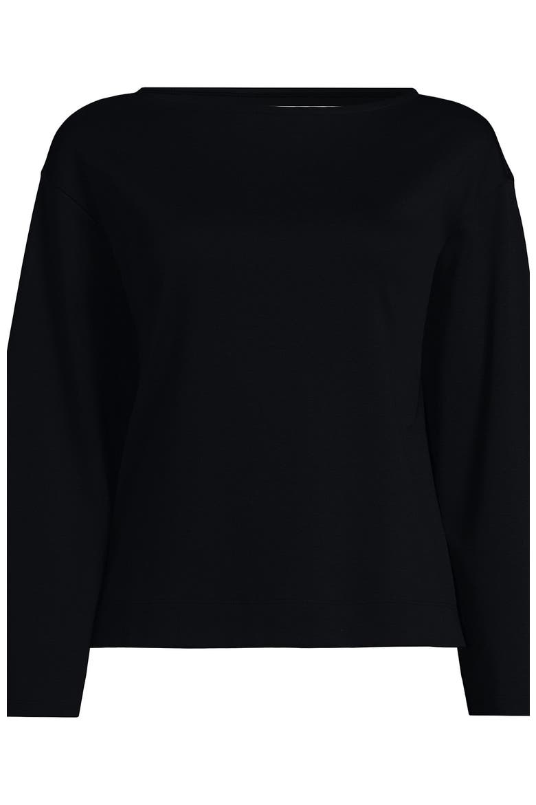Plus Size Bracelet Sleeve Supima Cotton Boat Neck Flare Sleeve Top, Alternate, color, Black