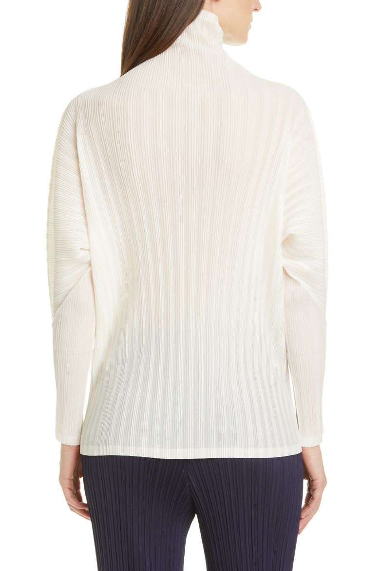 Pleated Turtleneck Top, Alternate, color, 02 OFF WHITE
