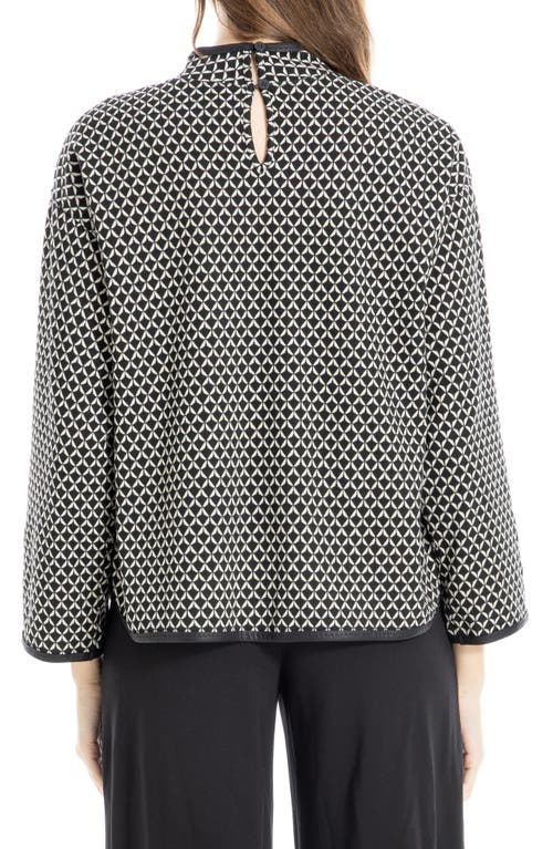 Max Studio Plaid Mock Neck Double Knit Top In Black/cream Tangine