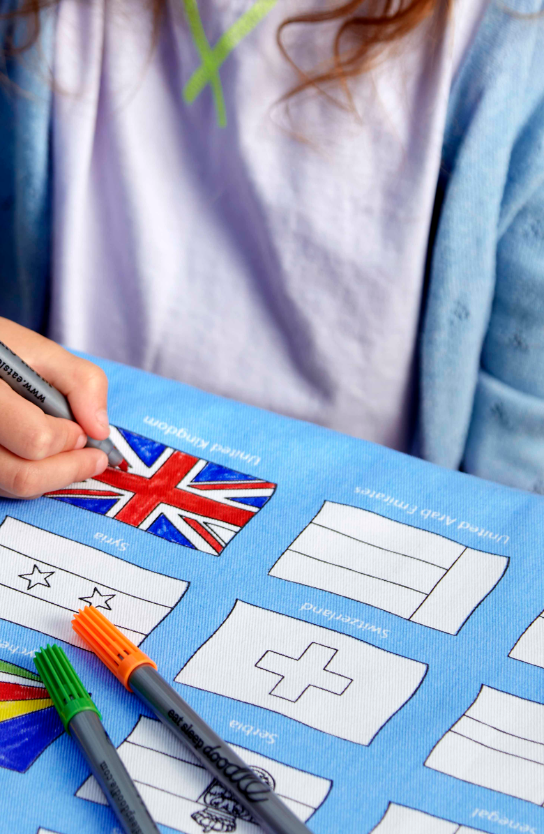 Eat Sleep Doodle World Flags Tablecloth, Alternate, color, Light Blue