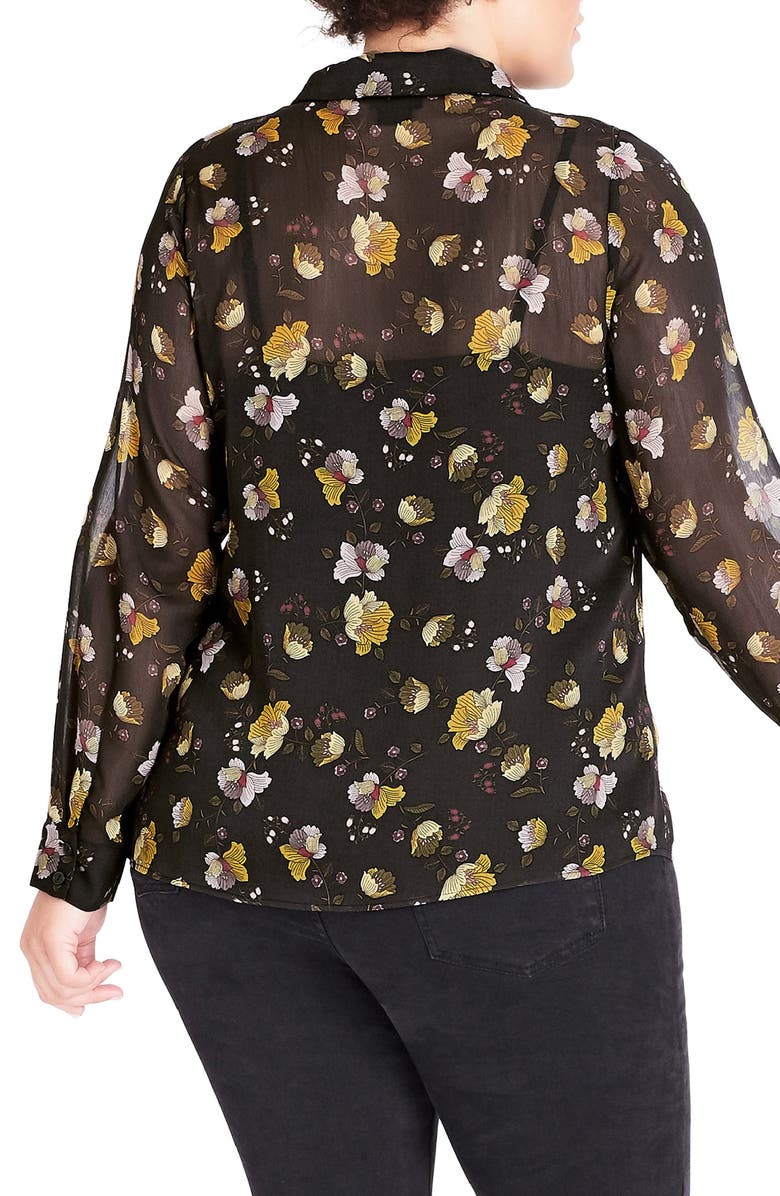 City Chic Noveau Floral Tie Neck Blouse, Alternate, color, 