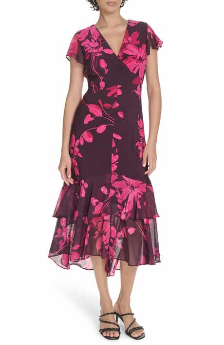Tommy Hilfiger Chiffon Flutter Sleeve Midi Dress