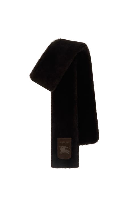 Narrow Label Shearling Scarf