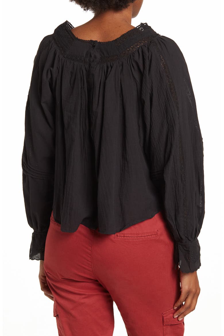 Embroidered Peasant Square Neck Top, Alternate, color, BLACK