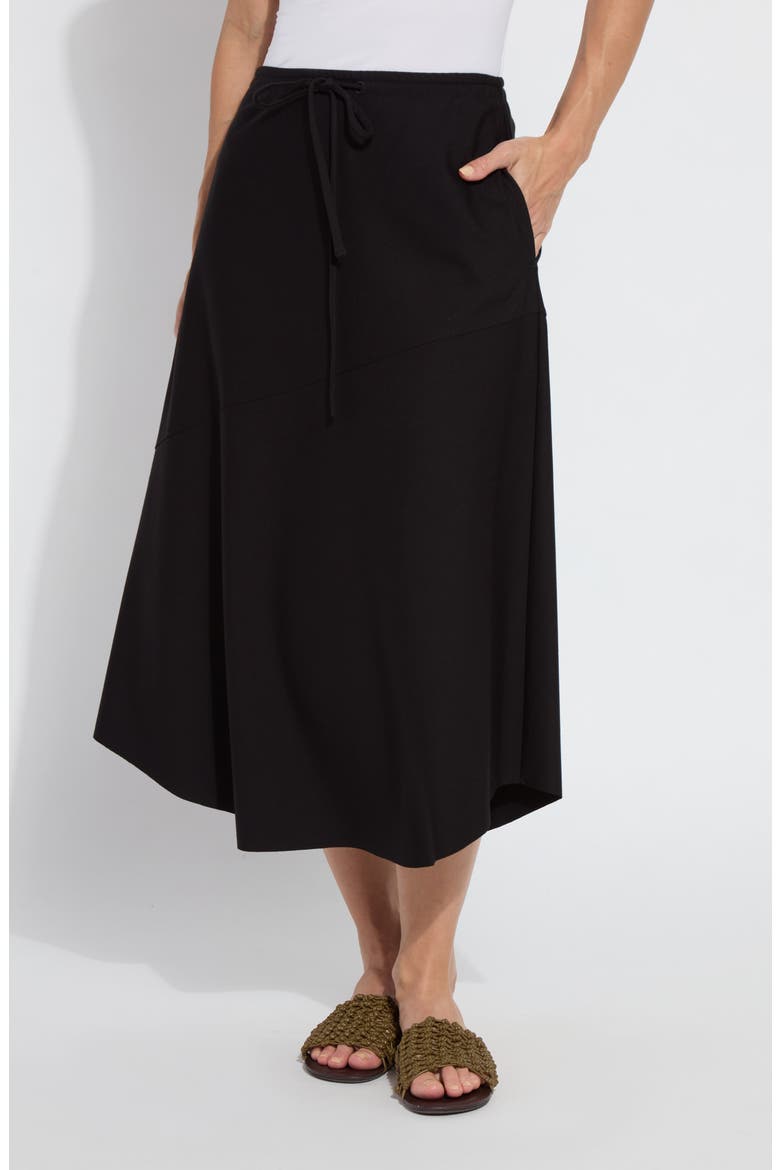 Nora Drawstring Midi Skirt, Main, color, BLACK