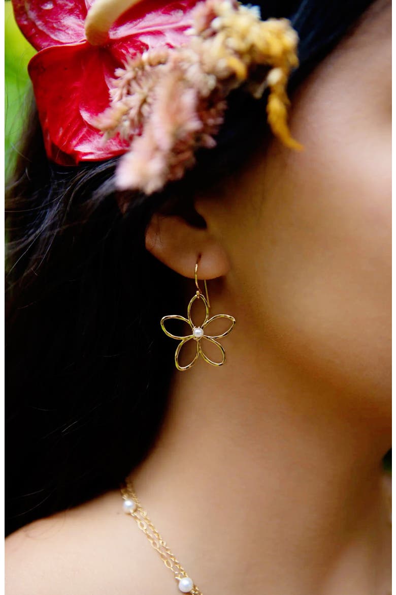 Melia Freshwater Pearl Flower Drop Earrings, Alternate, color, GOLD
