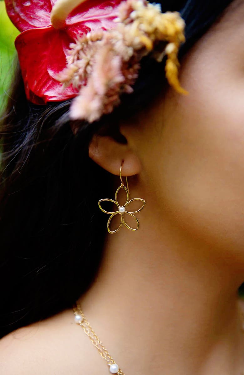 Kiara by Ki-ele Melia Freshwater Pearl Flower Drop Earrings, Alternate, color, Gold