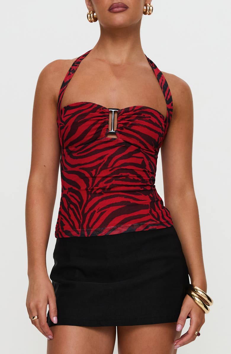 Princess Polly Cielo Animal Print Mesh Halter Top, Main, color,