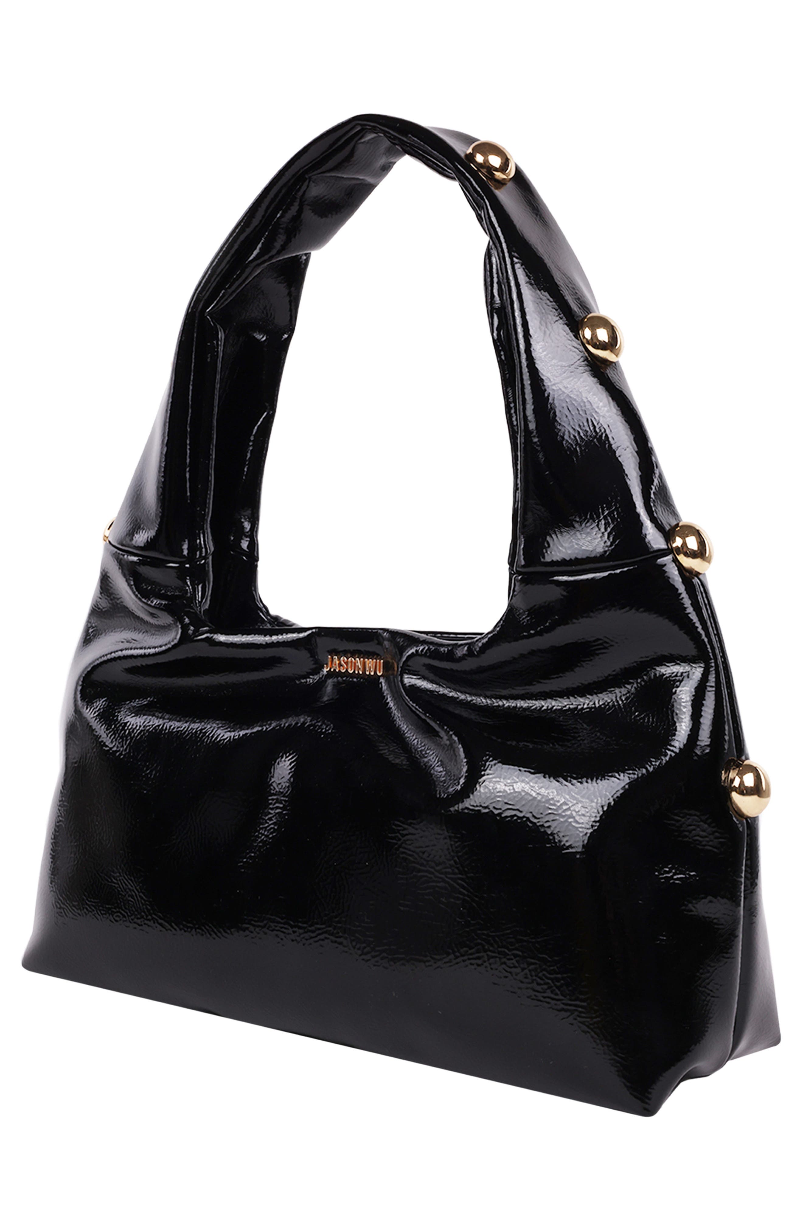 JASON WU Studded Patent Shoulder Bag, Alternate, color, Black