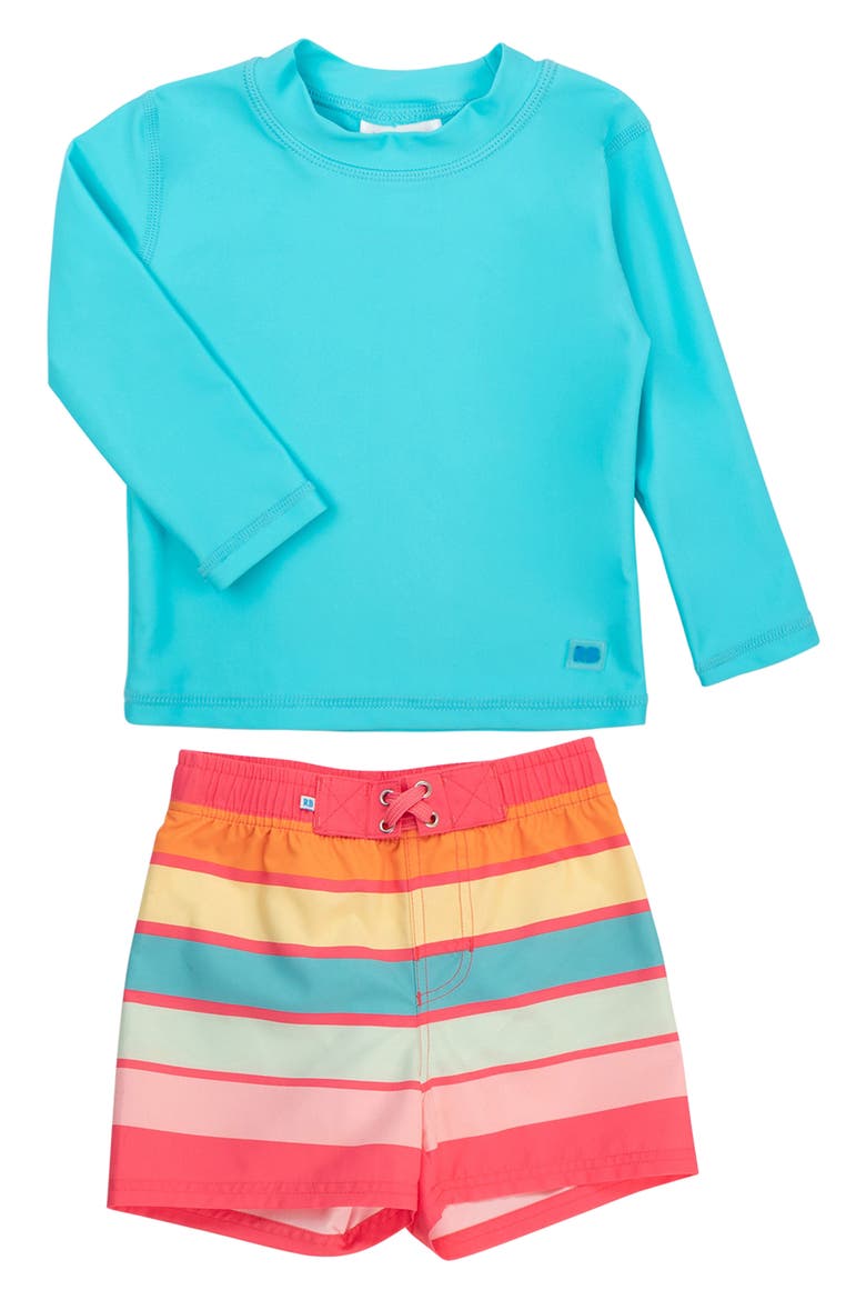 Bright Aqua Long Sleeve Two-Piece Rashguard Swimsuit, Main, color, BLUE