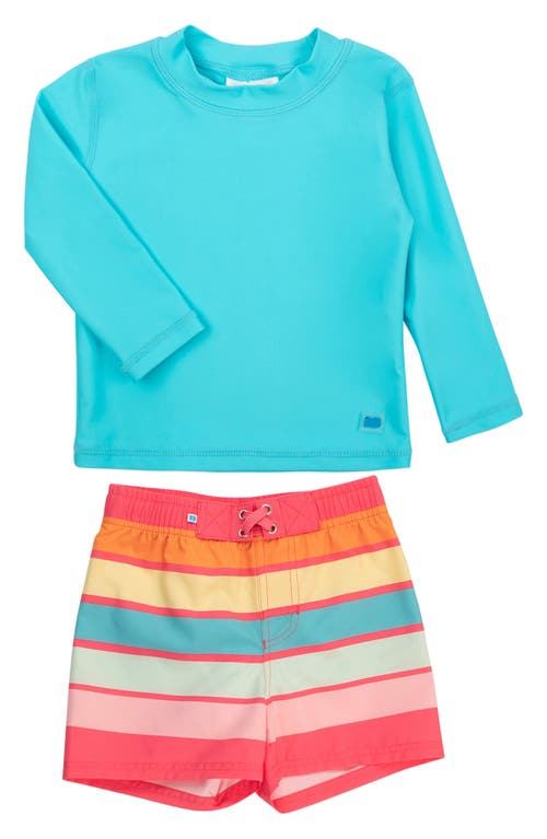 RuggedButts Bright Aqua Long Sleeve Two-Piece Rashguard Swimsuit in Blue 