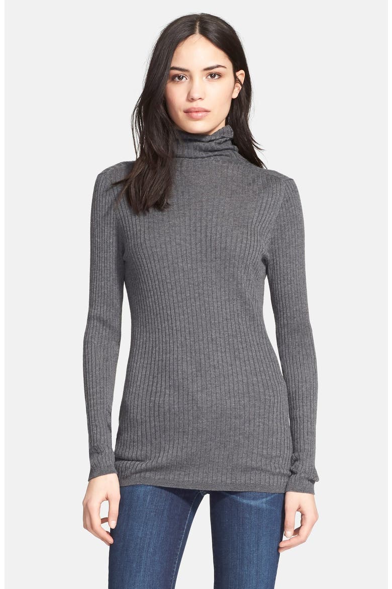 Skinny Rib Turtleneck, Main, color, CHARCOAL