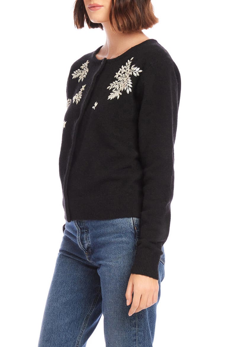 Embellished Cardigan, Alternate, color, BLACK