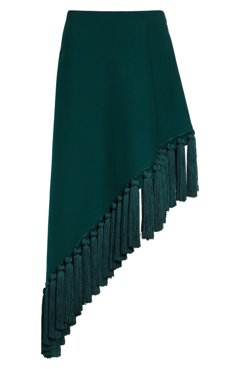 Alaïa Tassel Asymmetric Wool Skirt, Main, color, Vert Foret
