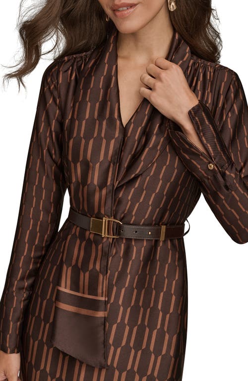 Donna Karan Geo Print Long Sleeve Satin Dress In Multi
