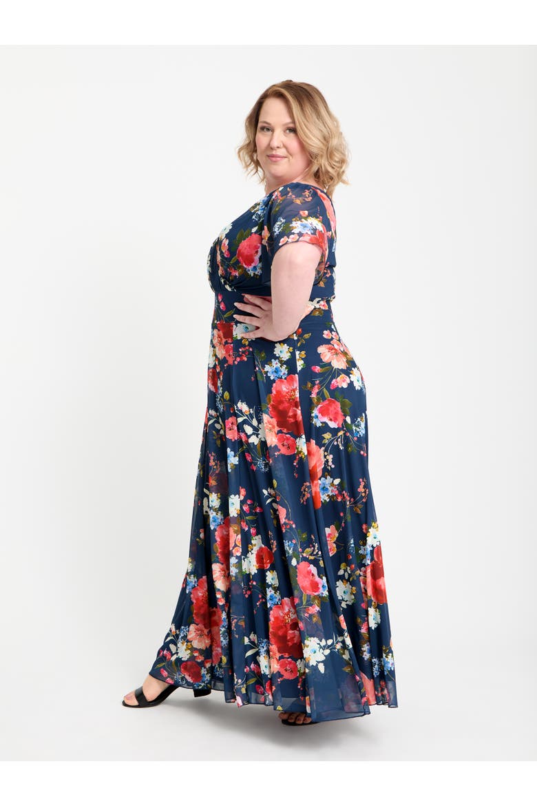 Isabelle Printed Angel Sleeve Maxi Dress, Alternate, color, Navy Red Multi