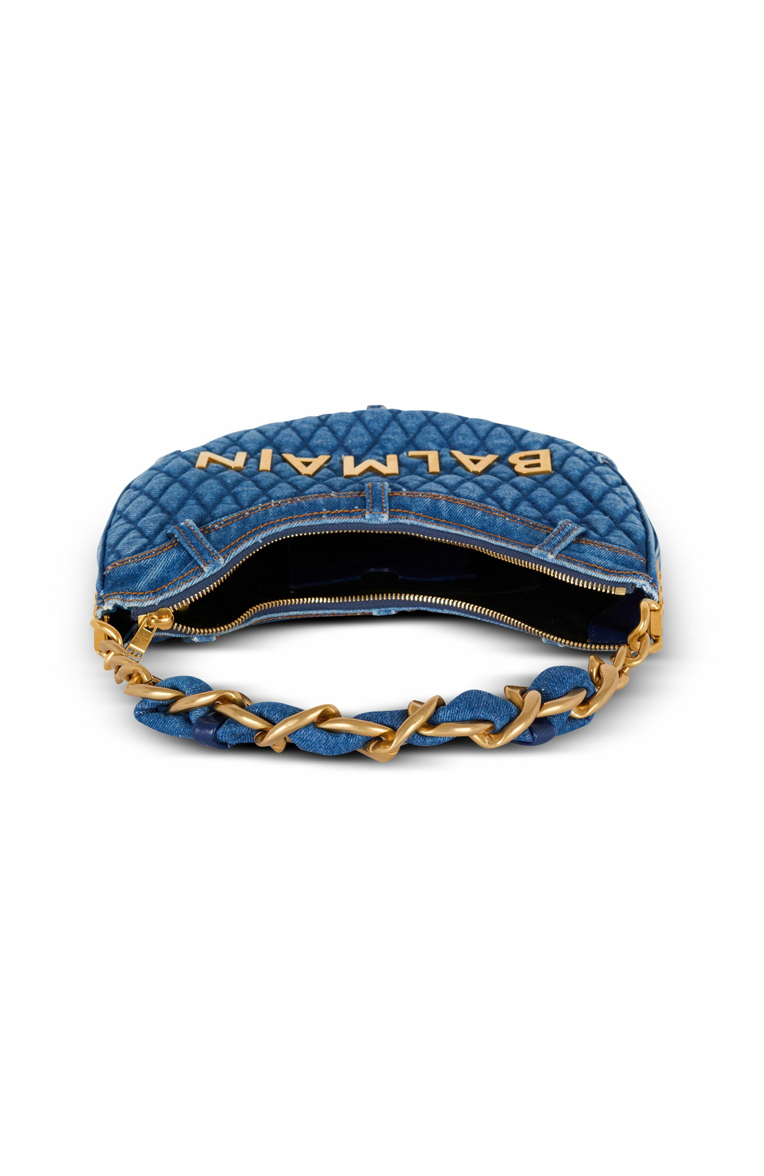 Balmain 1945 Soft Moon Bag In Diamond-Quilted Denim, Alternate, color, 