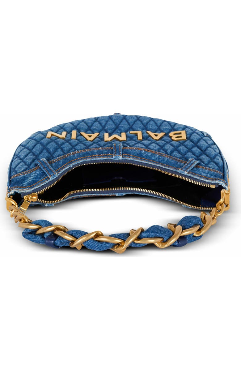 Balmain 1945 Soft Moon Bag In Diamond-Quilted Denim, Alternate, color,