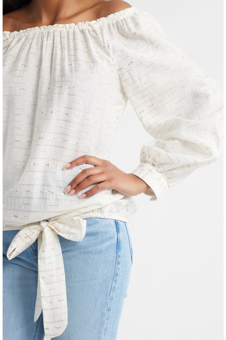 Metallic Off the Shoulder Top, Alternate, color, NEW IVORY