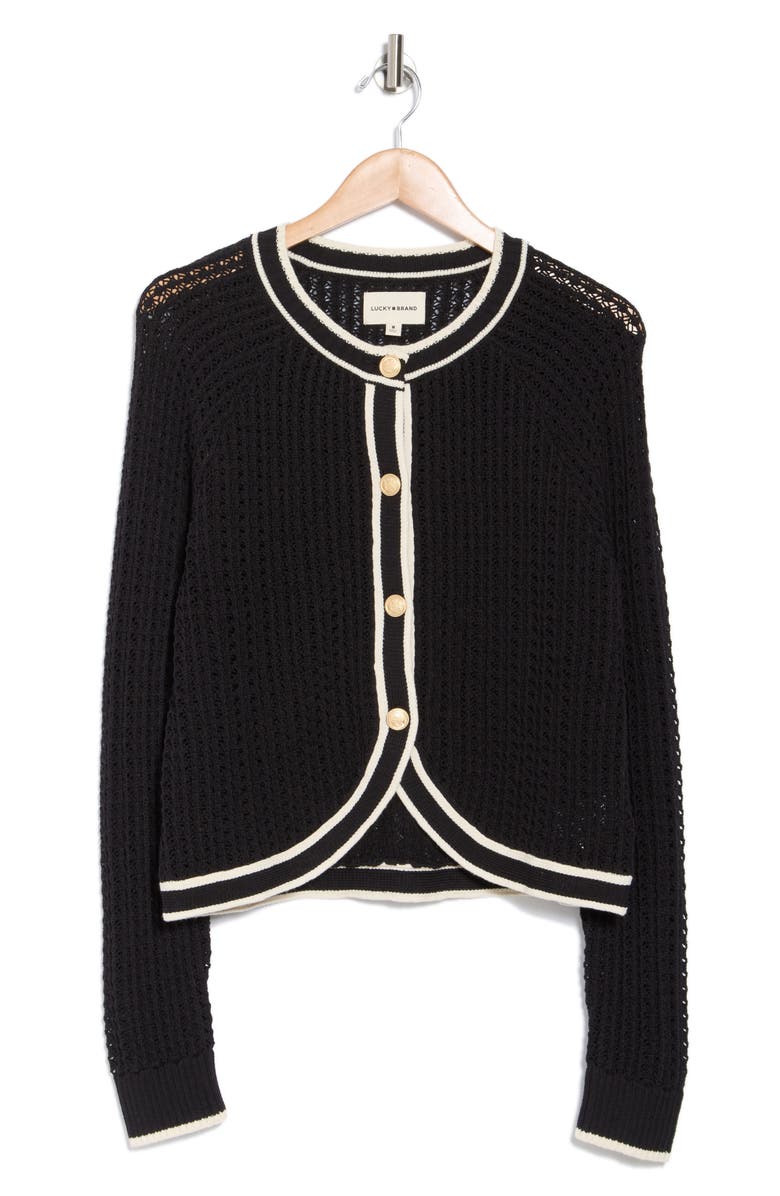 Lucky Brand Cotton Blend Sweater Jacket, Alternate, color, Dark Black