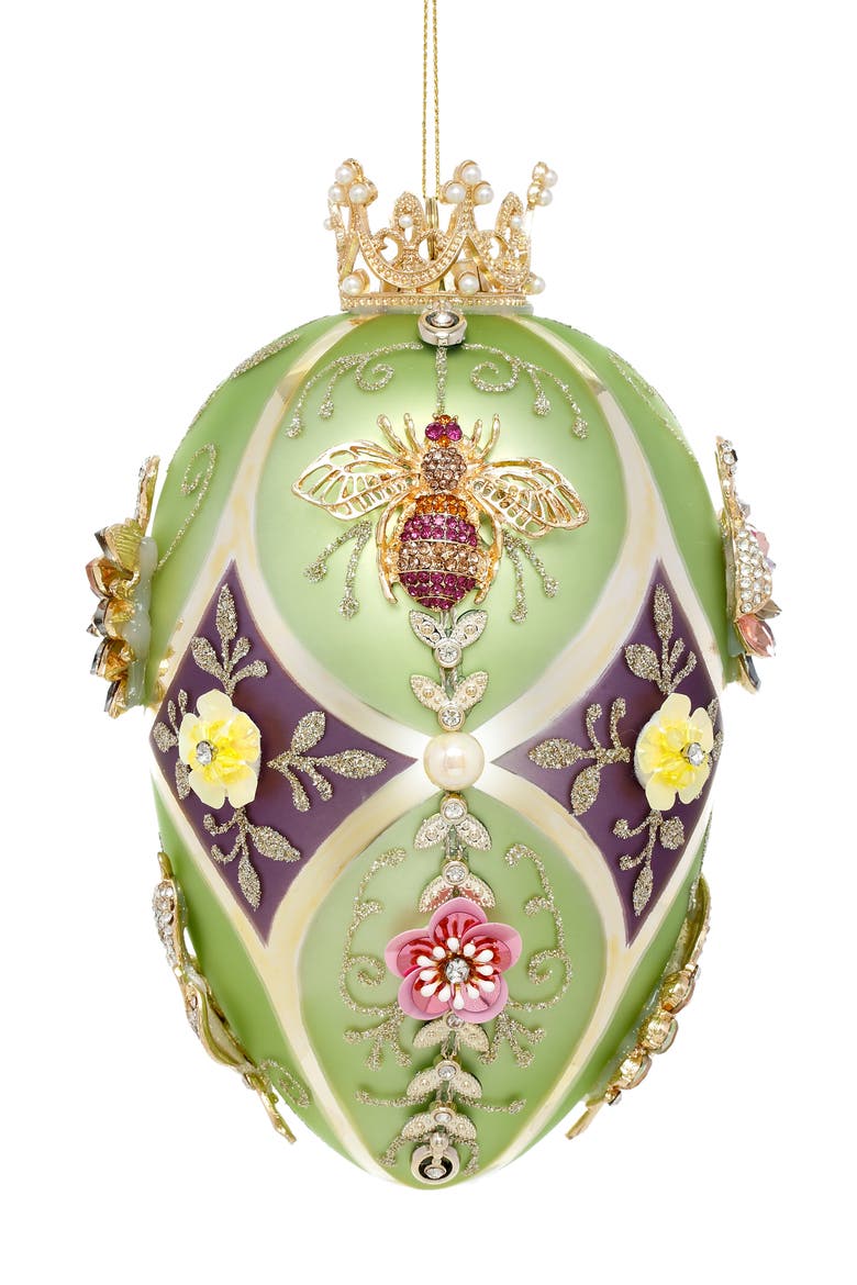 Faberge Jewel Egg Ornament, Green Purple, Dragonfly Swan, Main, color, Pistachio Green