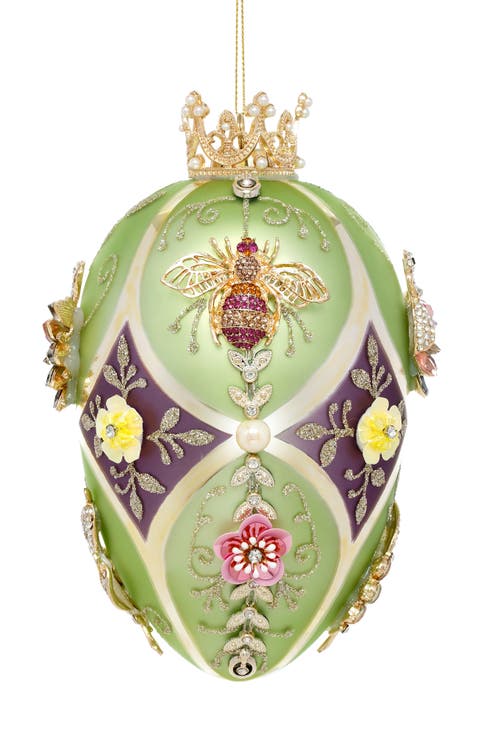 Faberge Jewel Egg Ornament, Green Purple, Dragonfly Swan