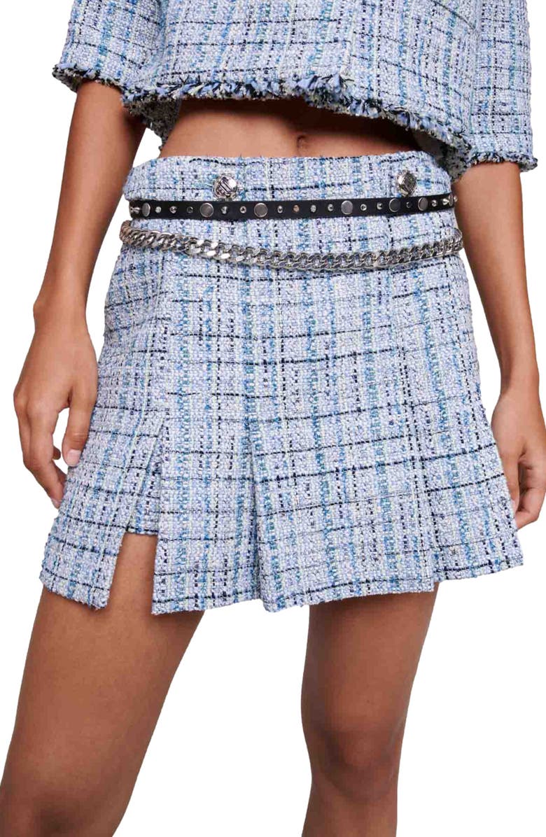 maje Pleated Tweed Miniskirt, Alternate, color, 
